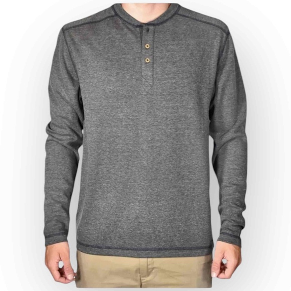 Vintage 1946 Men’s Stretch Button-Placket Henley Shirt, Charcoal Heather 0535S - Picture 1 of 5